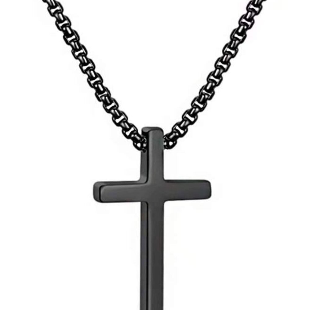 Cross Necklace for Men, Silver Black Gold Stainless Steel Plain Cross Pendant Ne